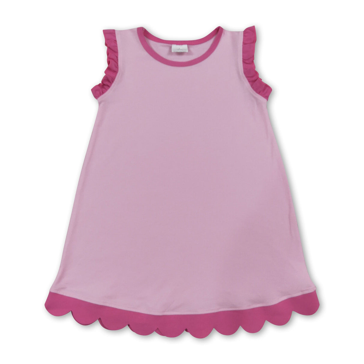 Pink scallop ruffle sleeveless kids girls cotton dress