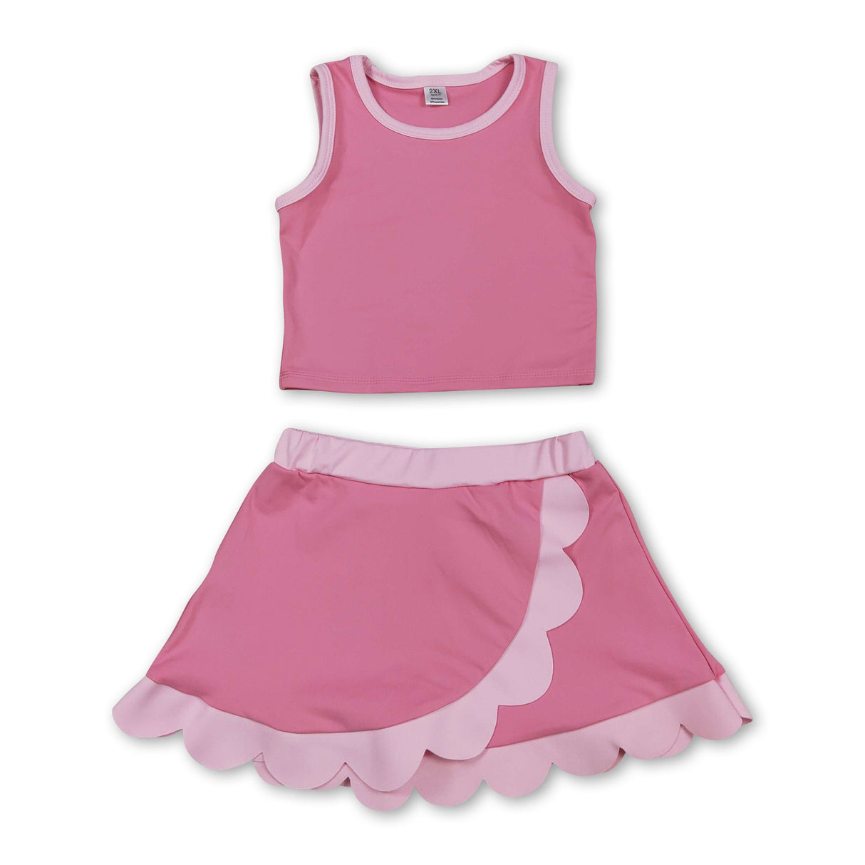 Light pink scallop princess girls summer active wear set