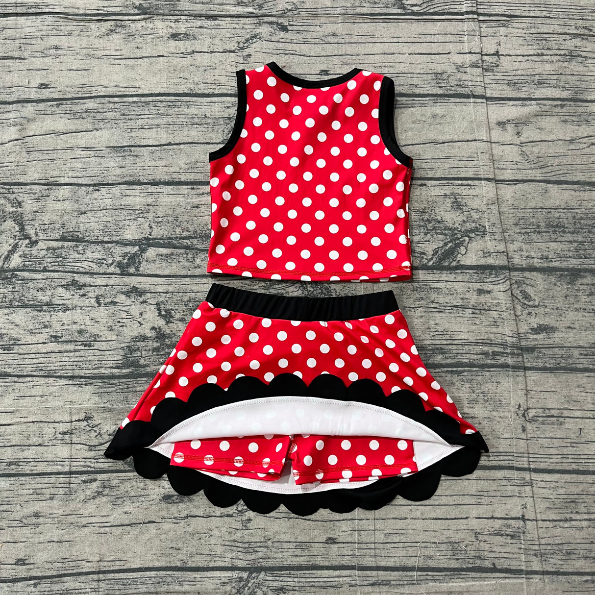 Red polka dots mouse scallop girls active wear set