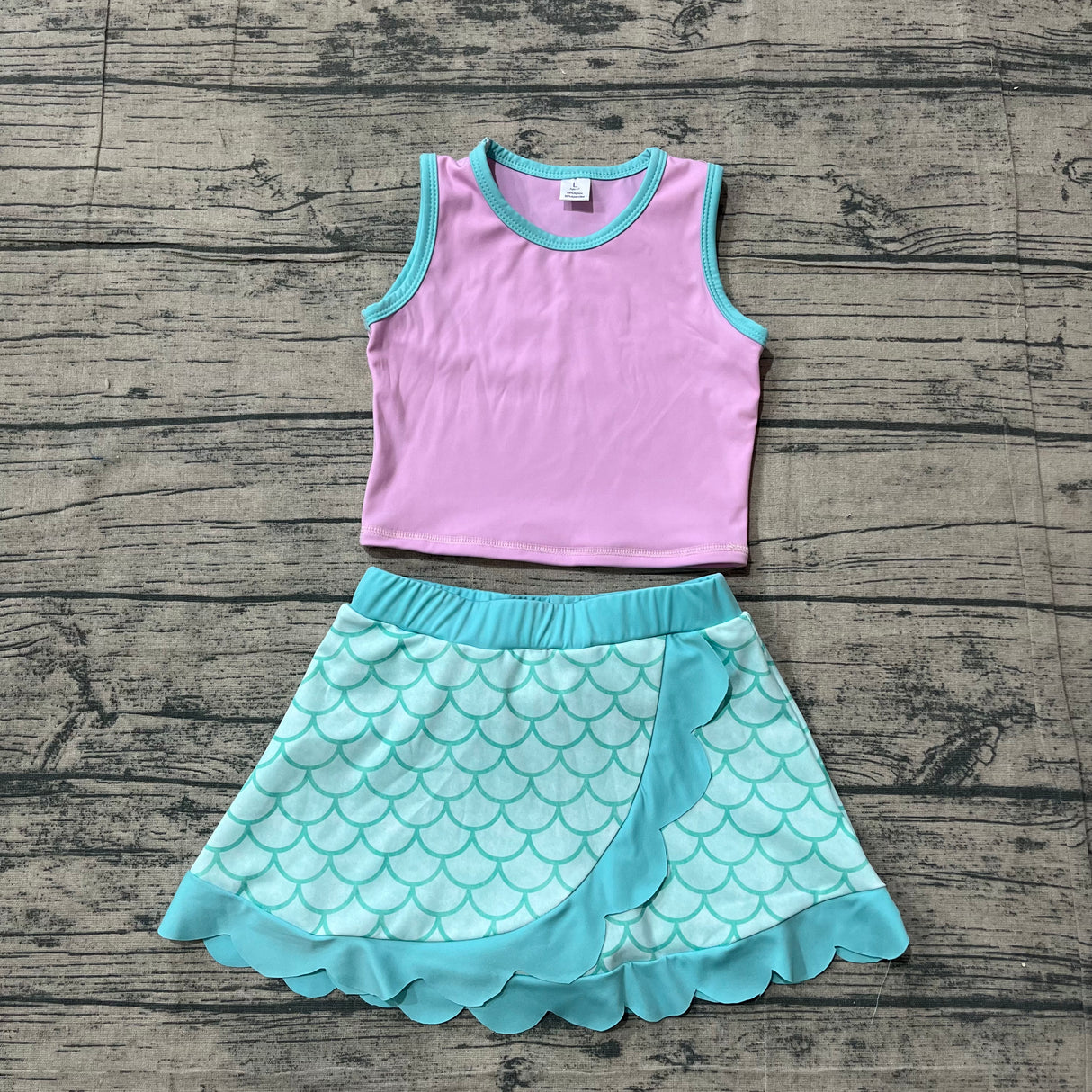Sleeveless scallop mermaid scale girls active wear set