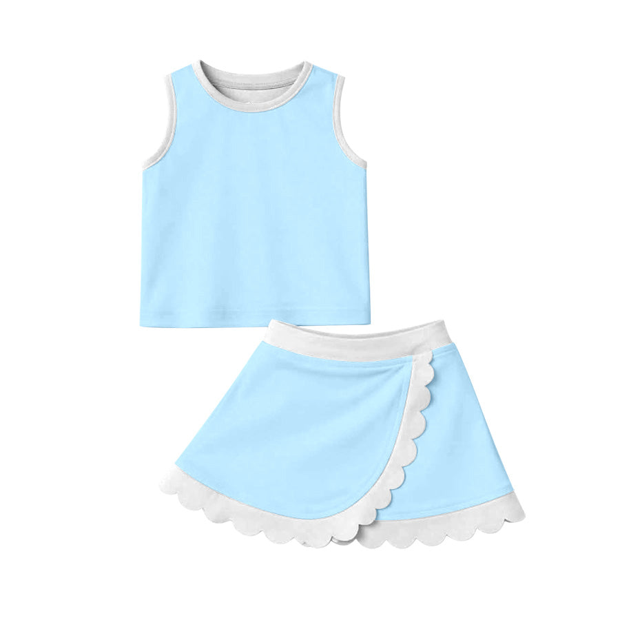 Light blue scallop princess girls summer active wear set