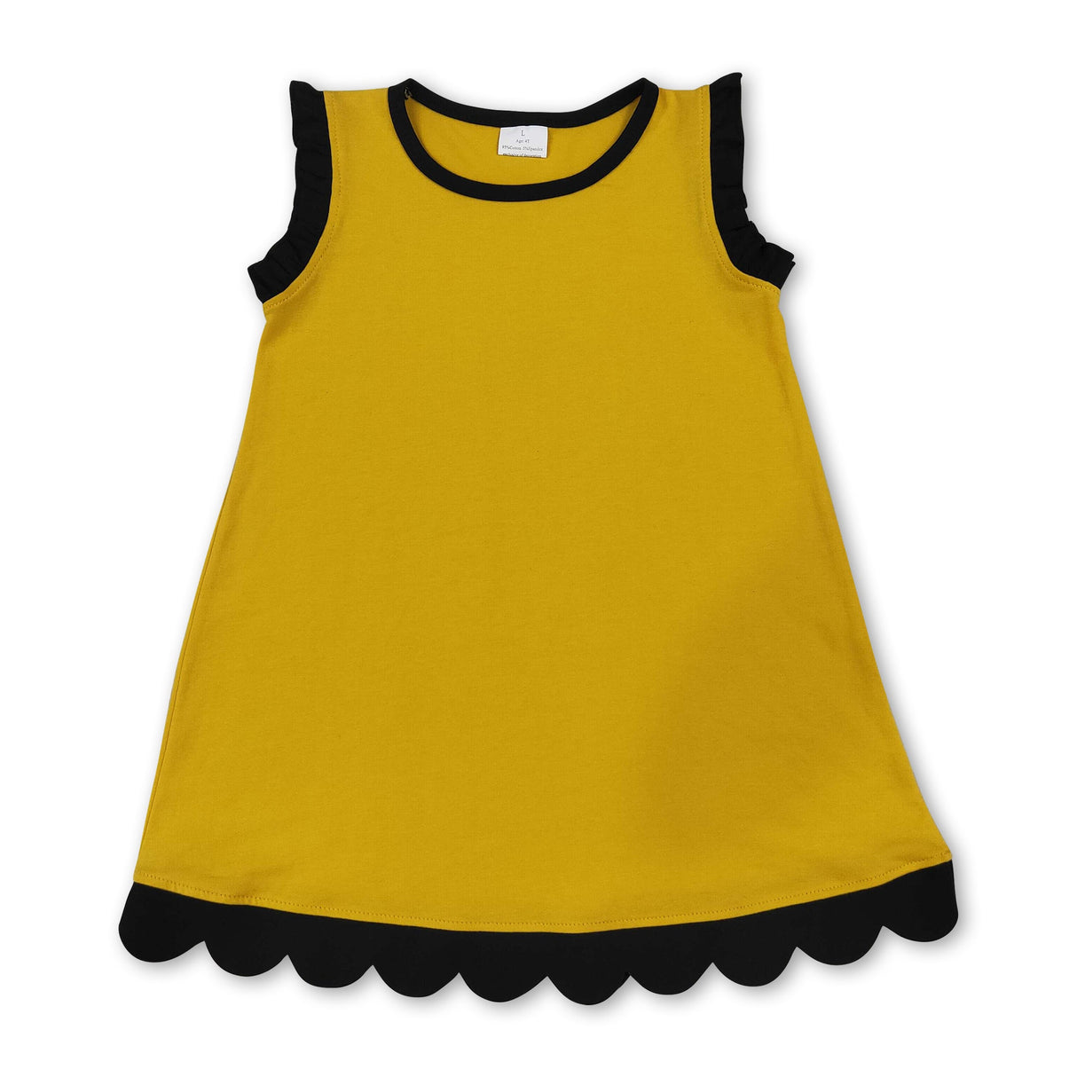 Black scallop ruffle sleeveless girls cotton team dress