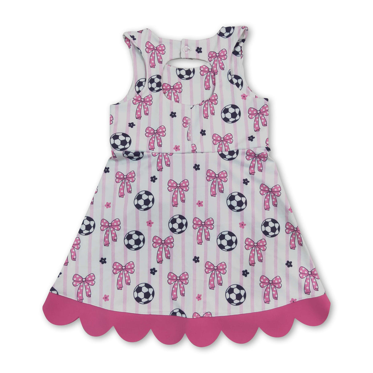Sleeveless stripe soccer bow kids girls athletic dresses