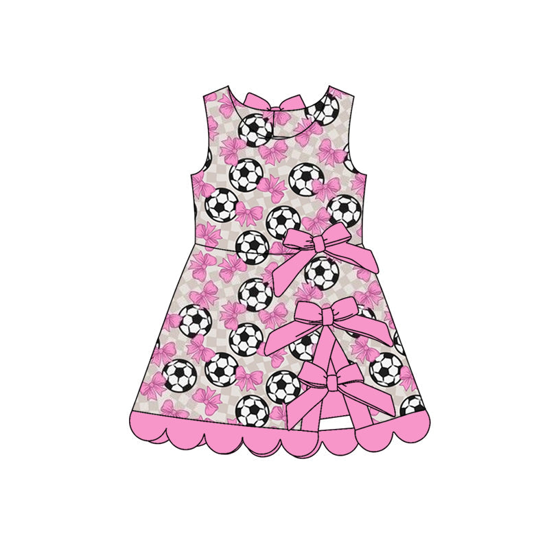 Sleeveless plaid soccer bow kids girls athletic dresses