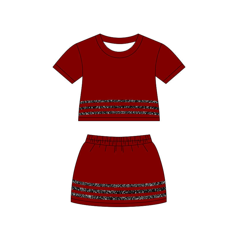 Short sleeves maroon cotton top skirt girls team outfits