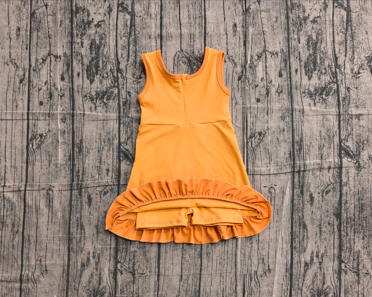 Sleeveless yellow dog scallop kids girls athletic dress