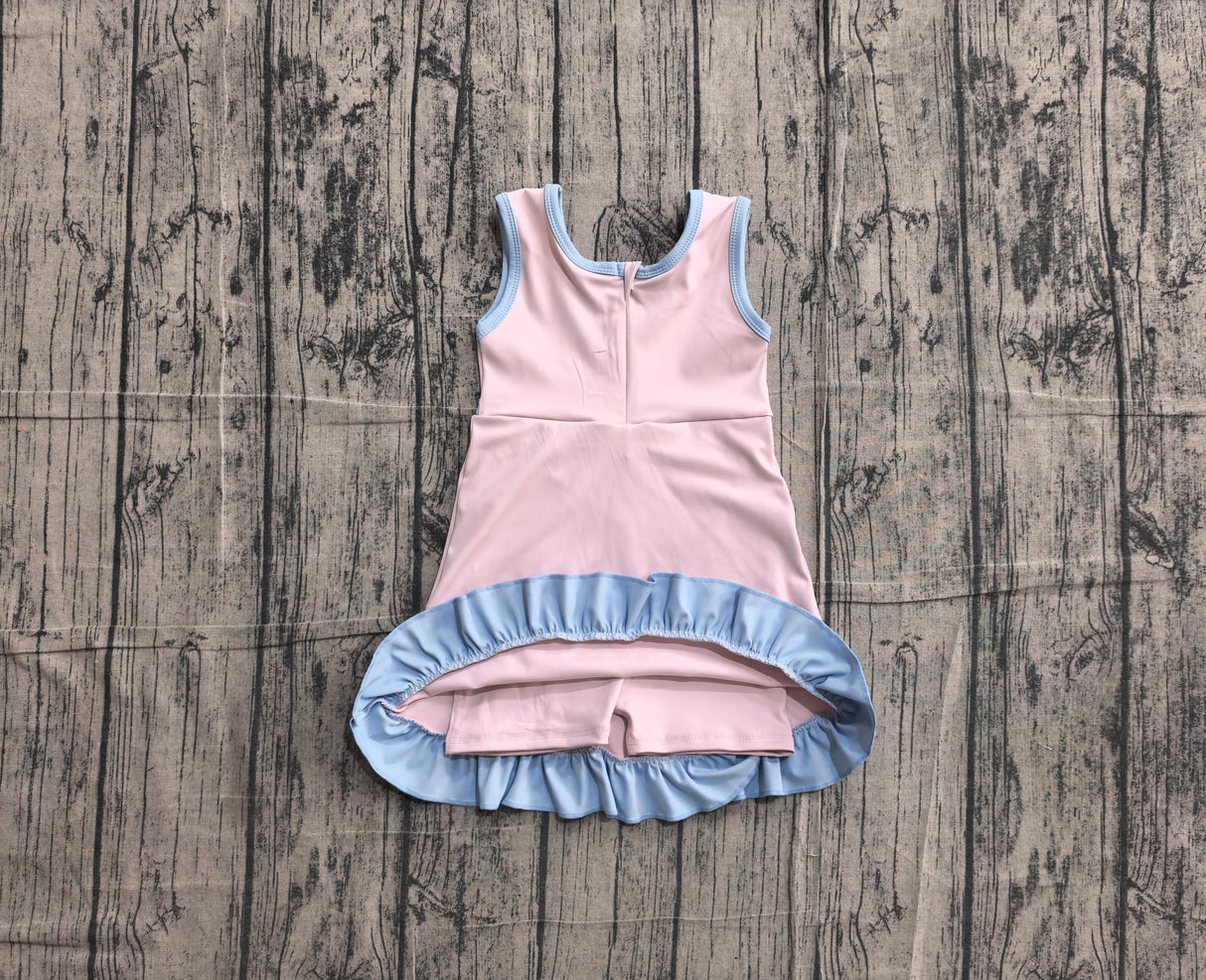 Sleeveless light pink scallop kids girls athletic dress