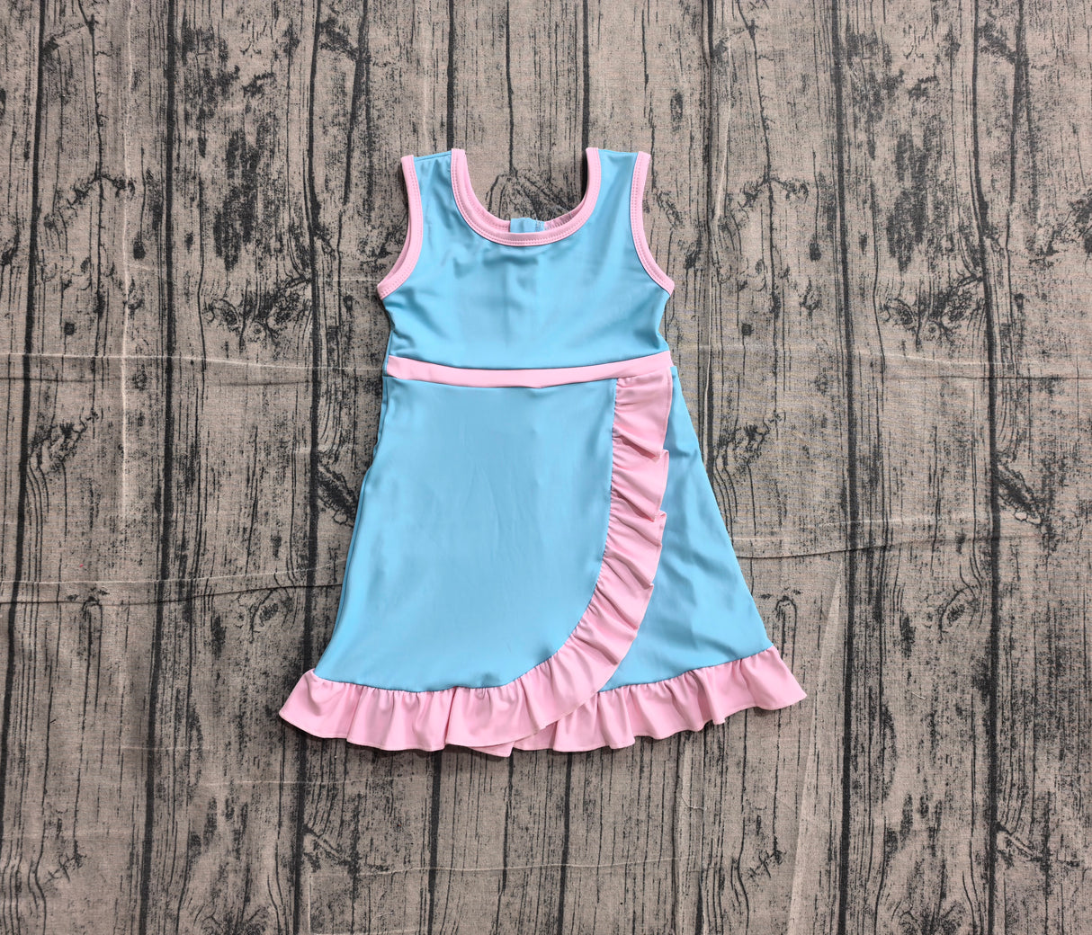 Sleeveless aqua pink scallop kids girls athletic dress
