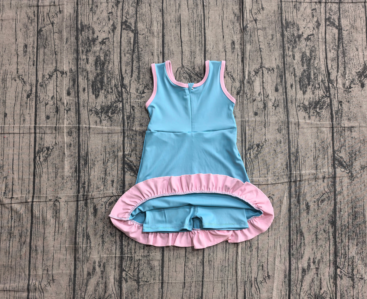 Sleeveless aqua pink scallop kids girls athletic dress