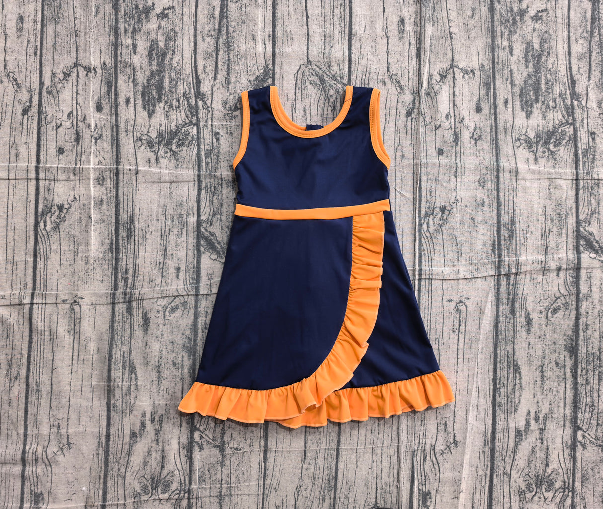 Sleeveless navy scallop team girls athletic dresses