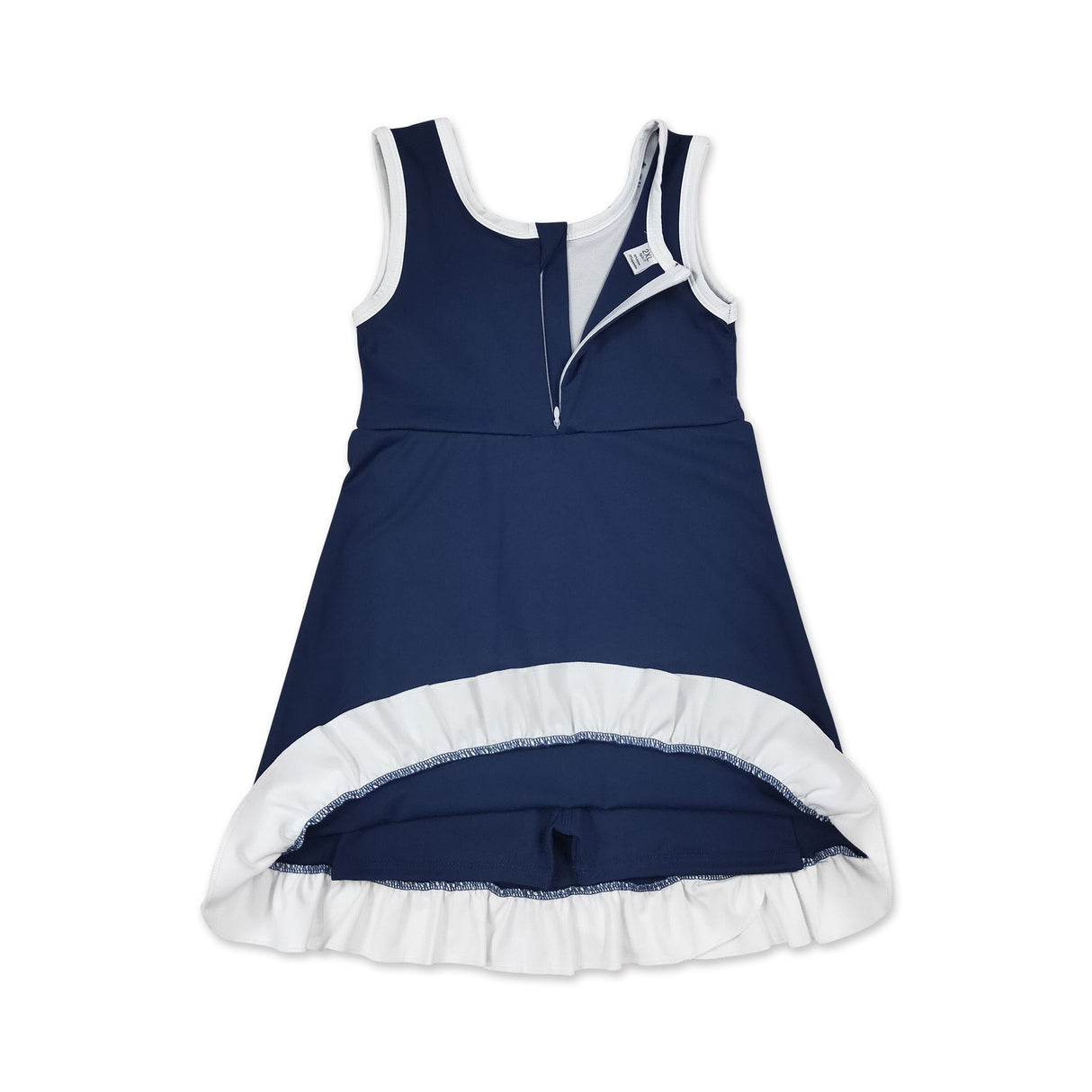 Sleeveless navy white scallop kids girls team athletic dress