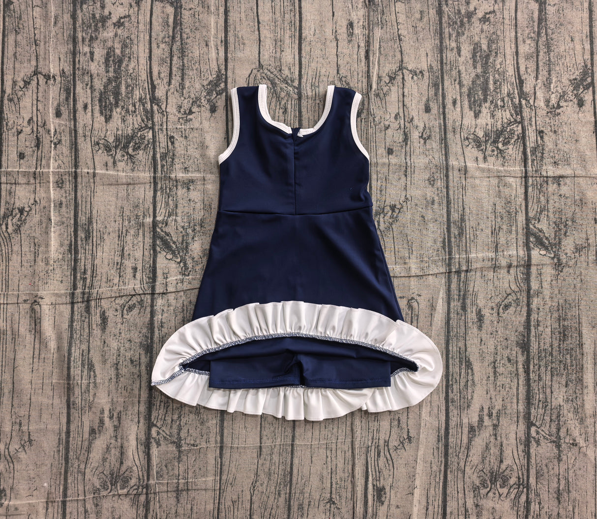 Sleeveless navy white scallop kids girls team athletic dress