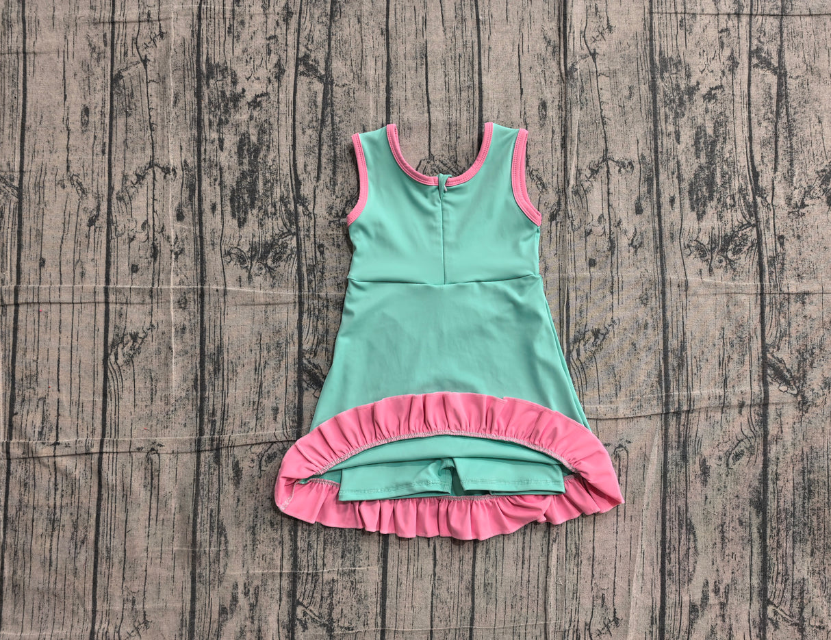 Sleeveless mint pink scallop girls athletic dress