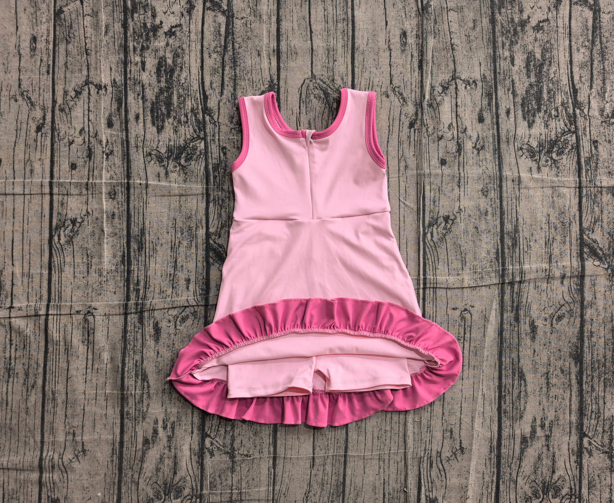 Sleeveless hot pink scallop girls athletic dresses