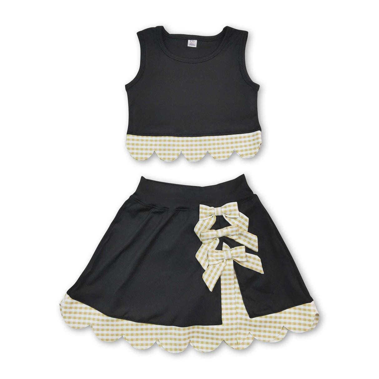 Sleeveless plaid scallop black girls summer active wear set