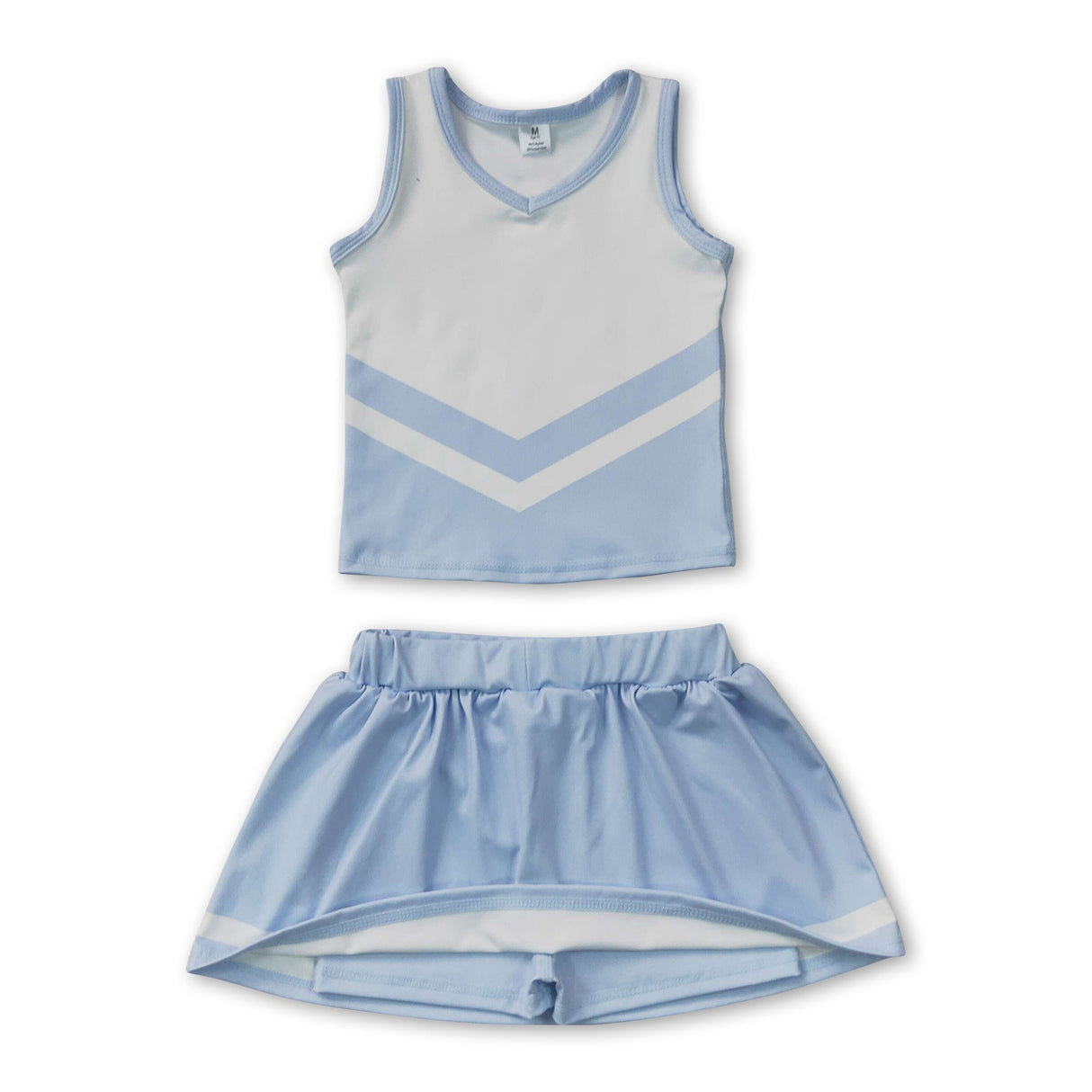 Sleeveless white light blue top skirt girls team cheer active set