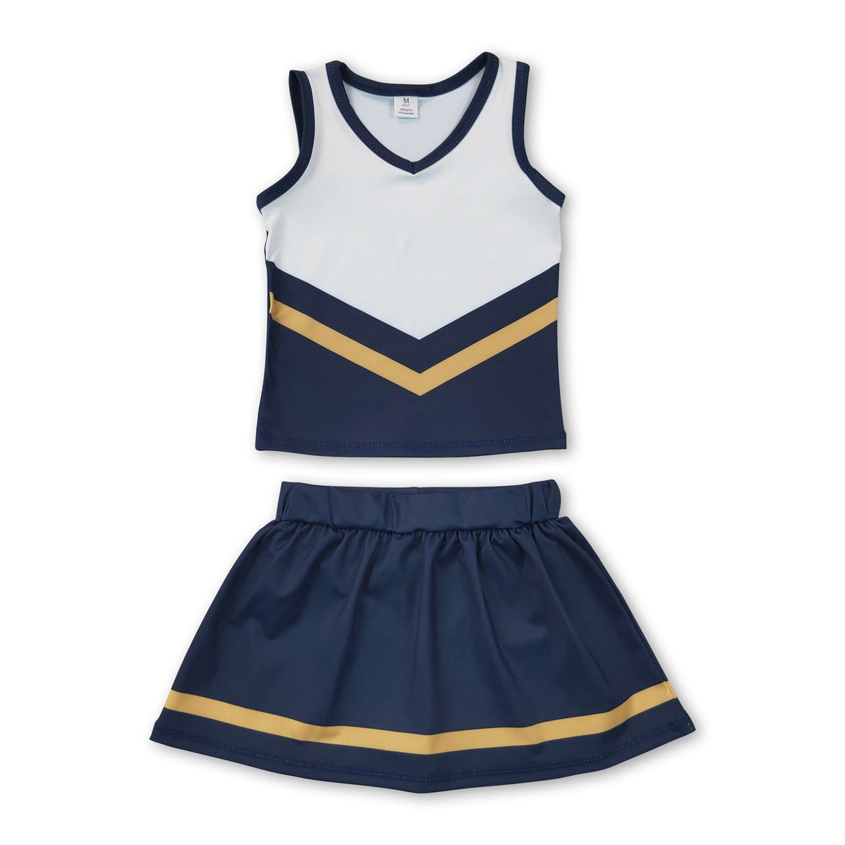Sleeveless gold navy top skirt girls team cheer active set