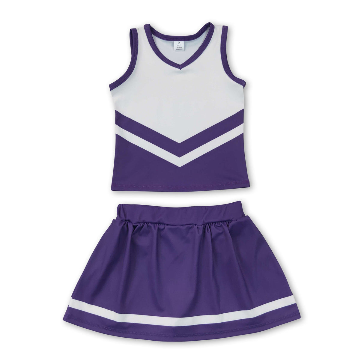 Sleeveless white purple top skirt girls team cheer active set