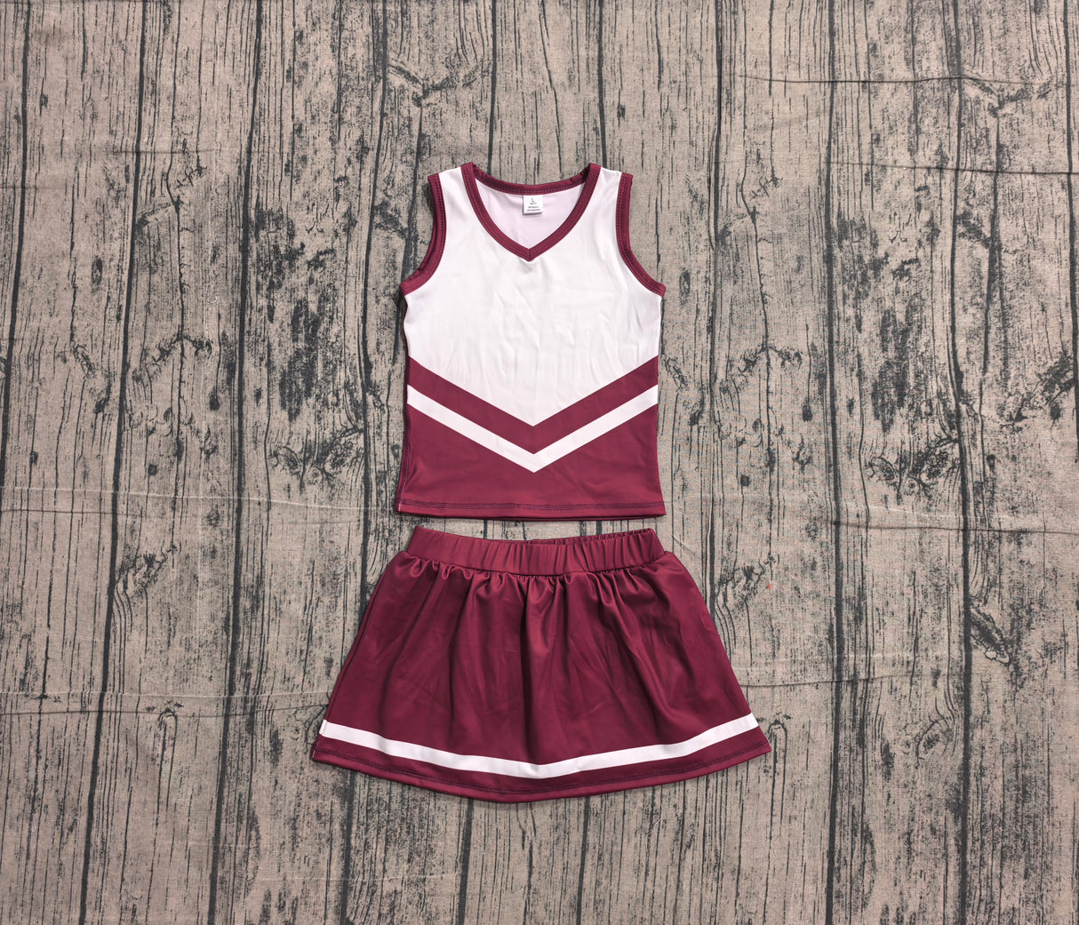 Sleeveless white maroon top skirt girls team cheer active set