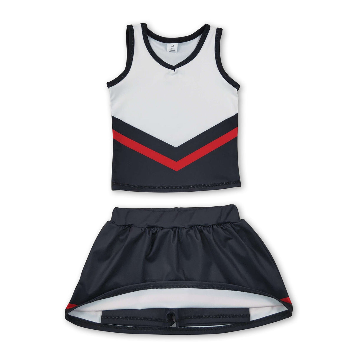 Sleeveless black red top skirt girls team cheer active set