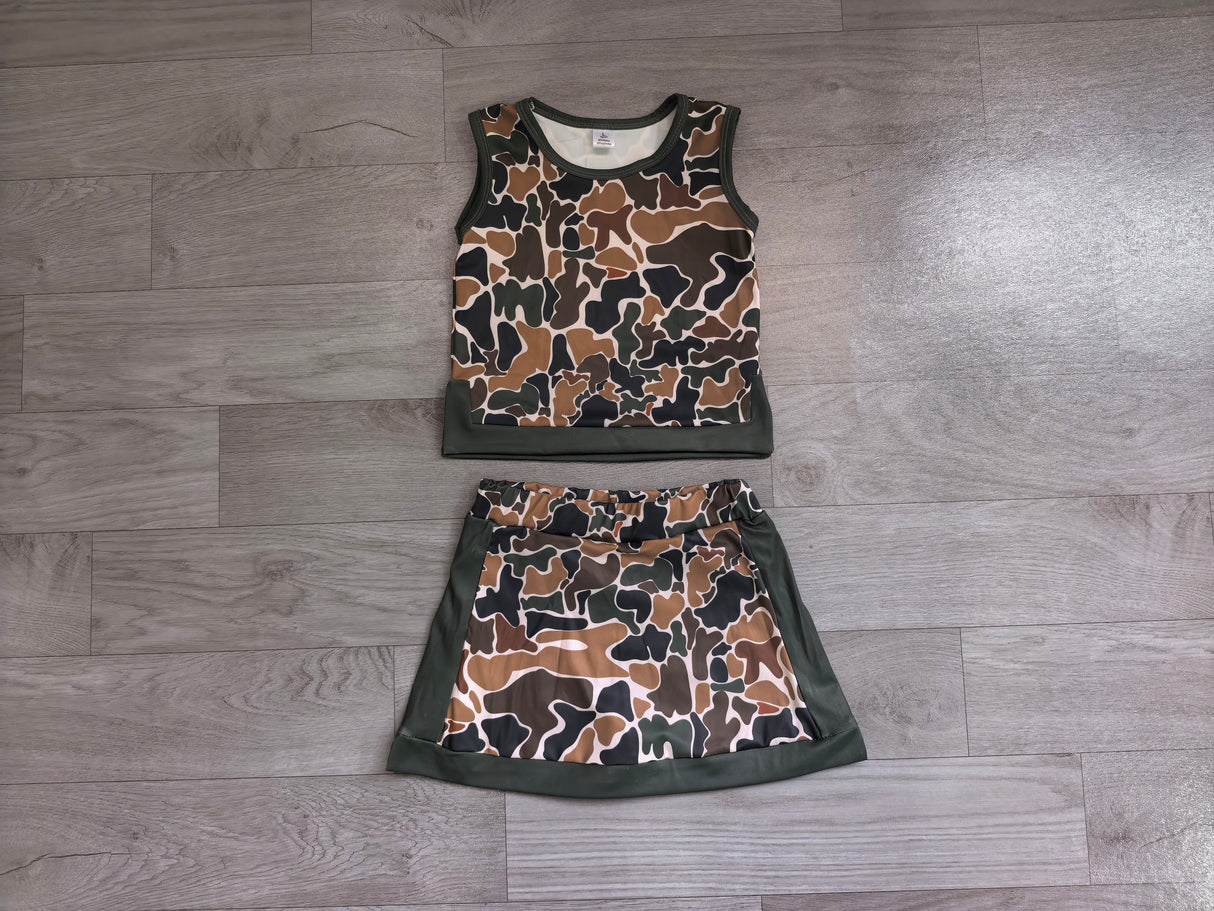 Sleeveless camo top skirt girls summer active wear set