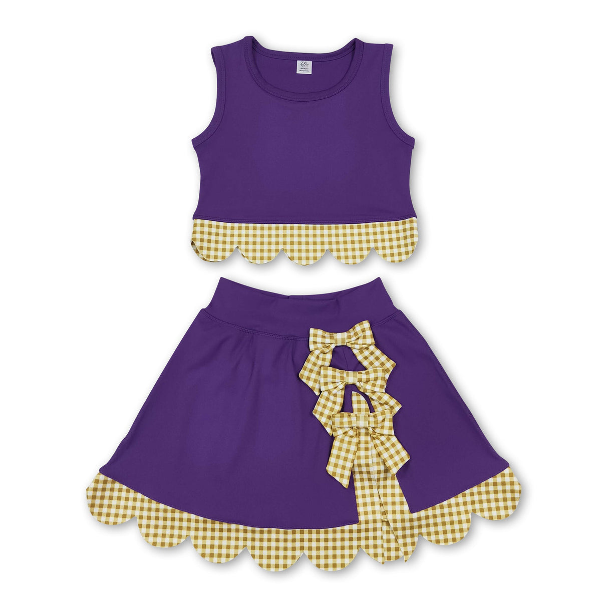 Sleeveless plaid scallop purple girls summer active wear set