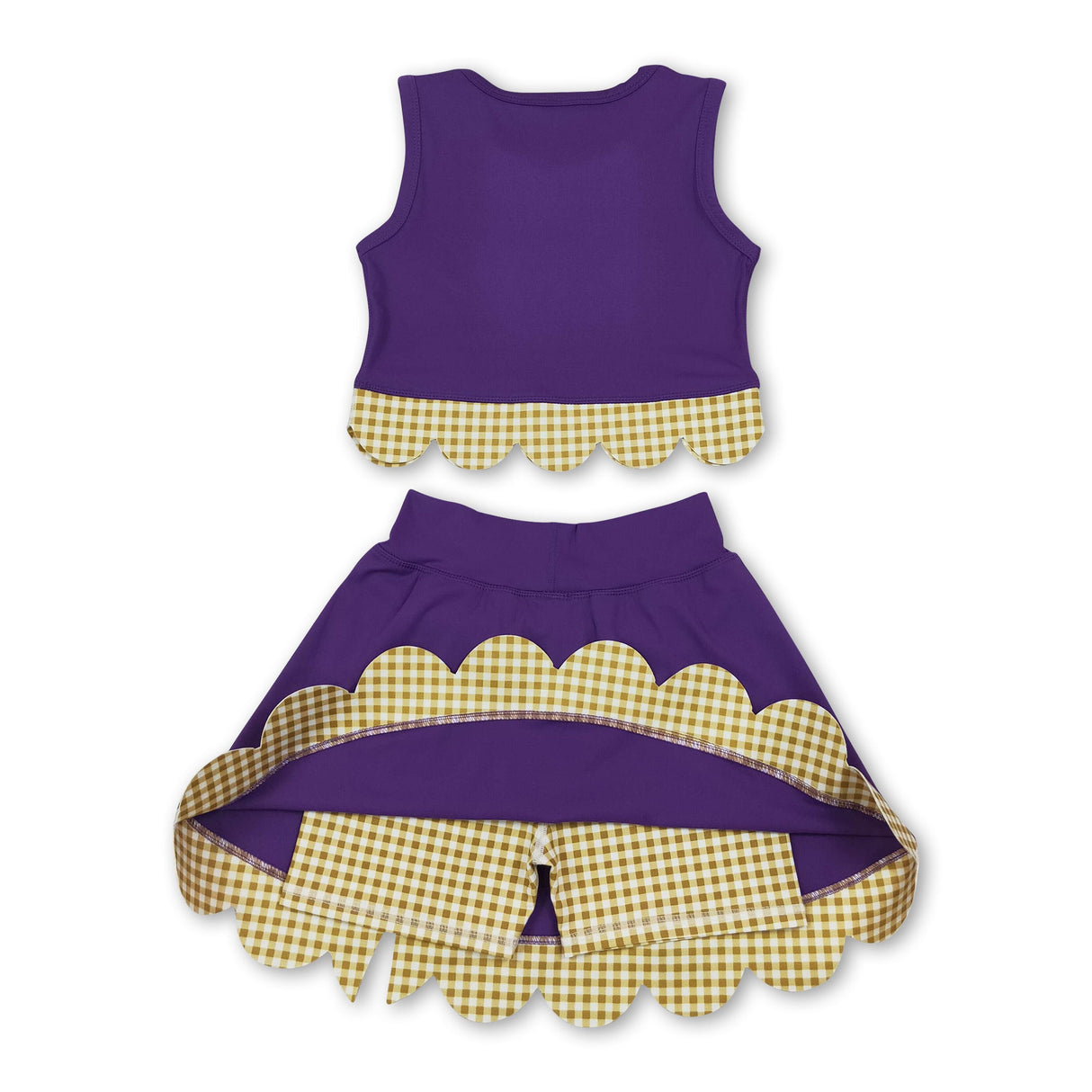 Sleeveless plaid scallop purple girls summer active wear set