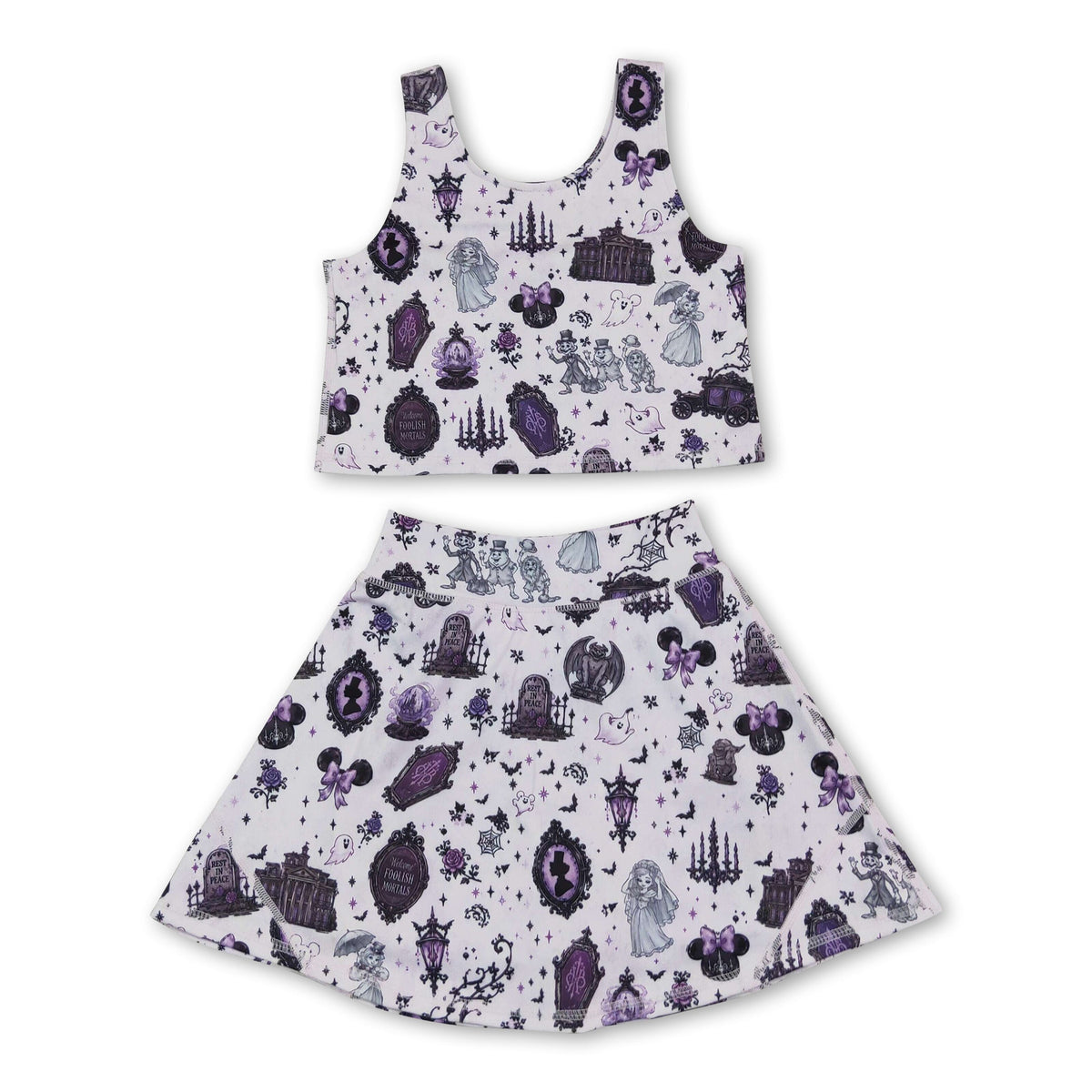 Sleeveless ghost bat kids girls Halloween active wear set