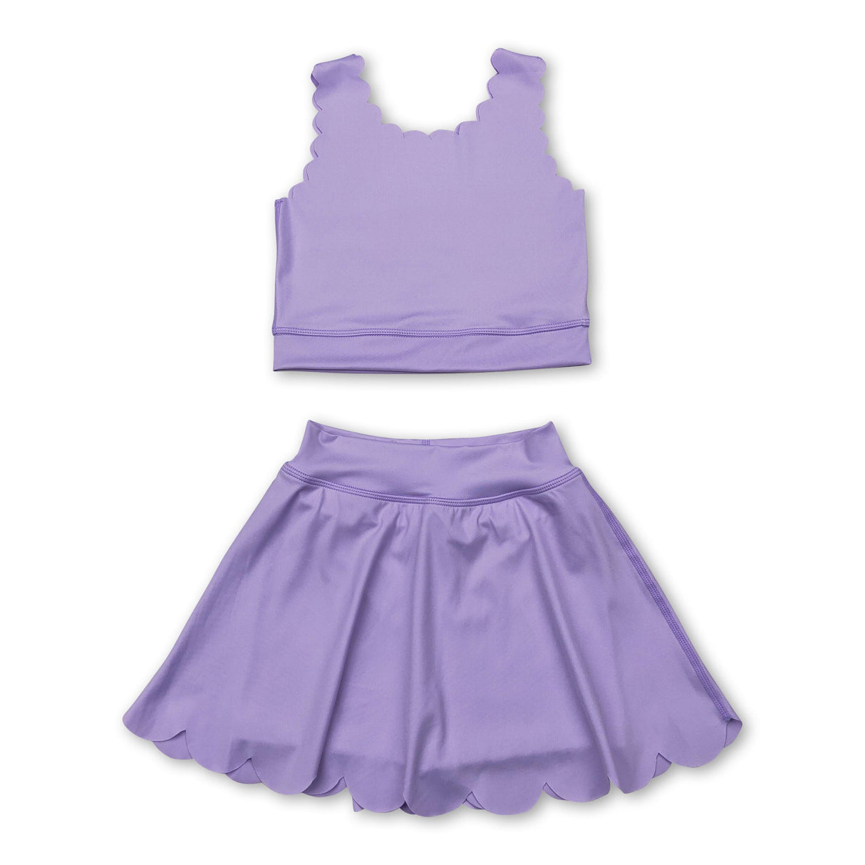 Lavender sleeveless top skirt shorts kids girls active set