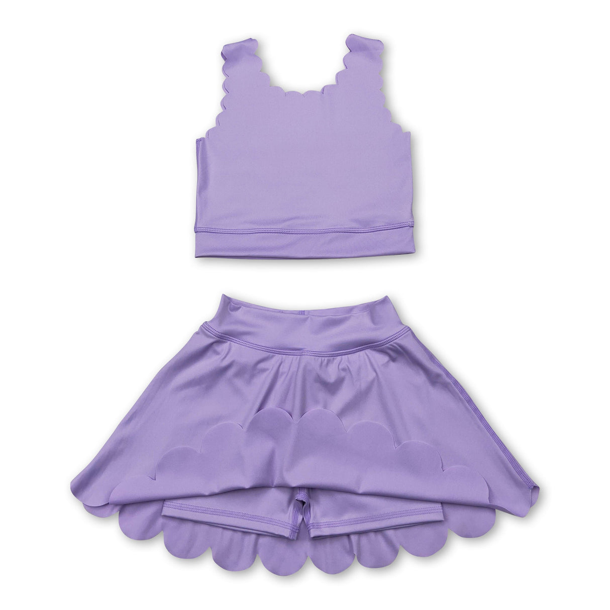 Lavender sleeveless top skirt shorts kids girls active set