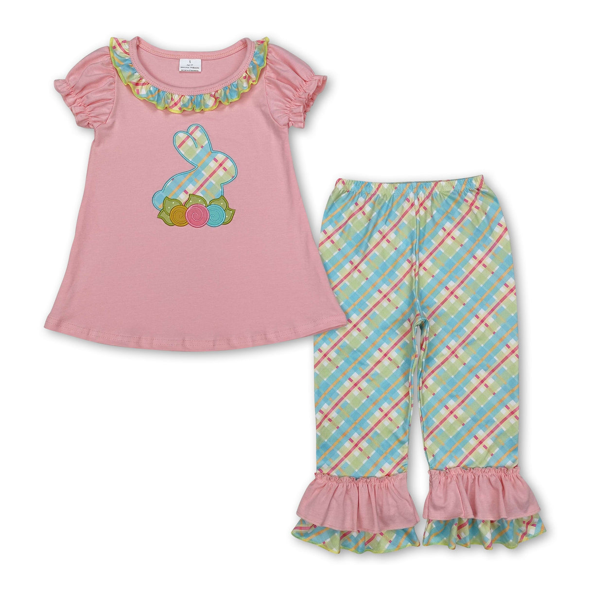 Pink floral rabbit tunic ruffle pants girls easter outfits
