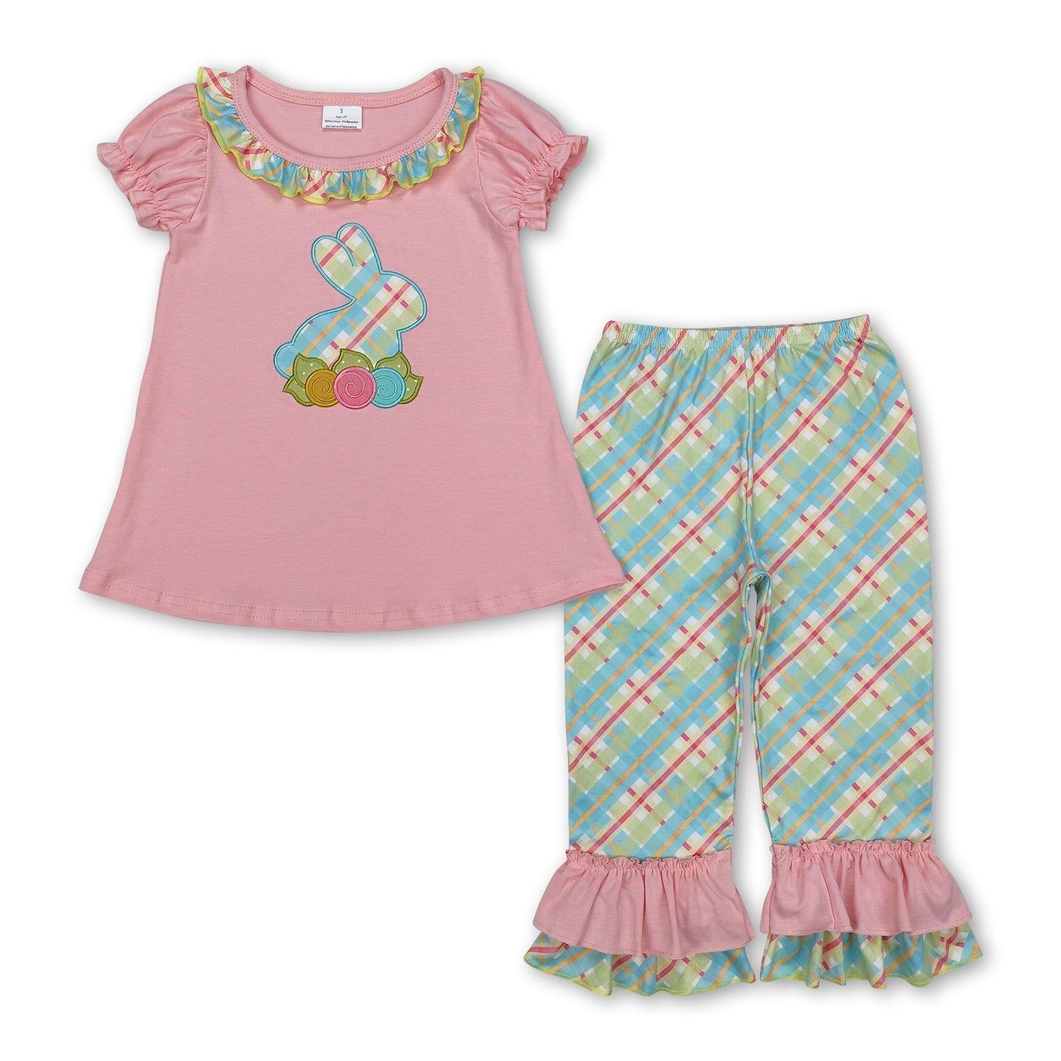 Pink floral rabbit tunic ruffle pants girls easter outfits