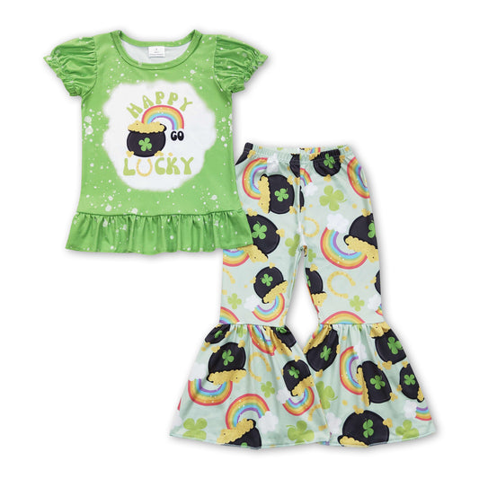 Happy lucky clover top pants girls st patrick's day outfits