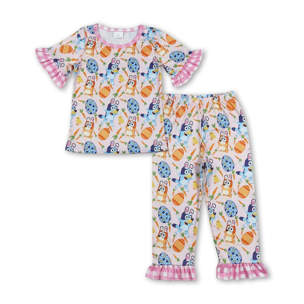 Short sleeves dog eggs chicken girls easter pajamas