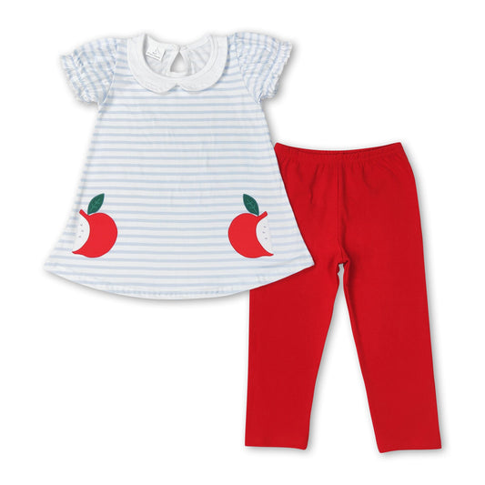 Stripe apple tunic red leggings girls back to school clothes