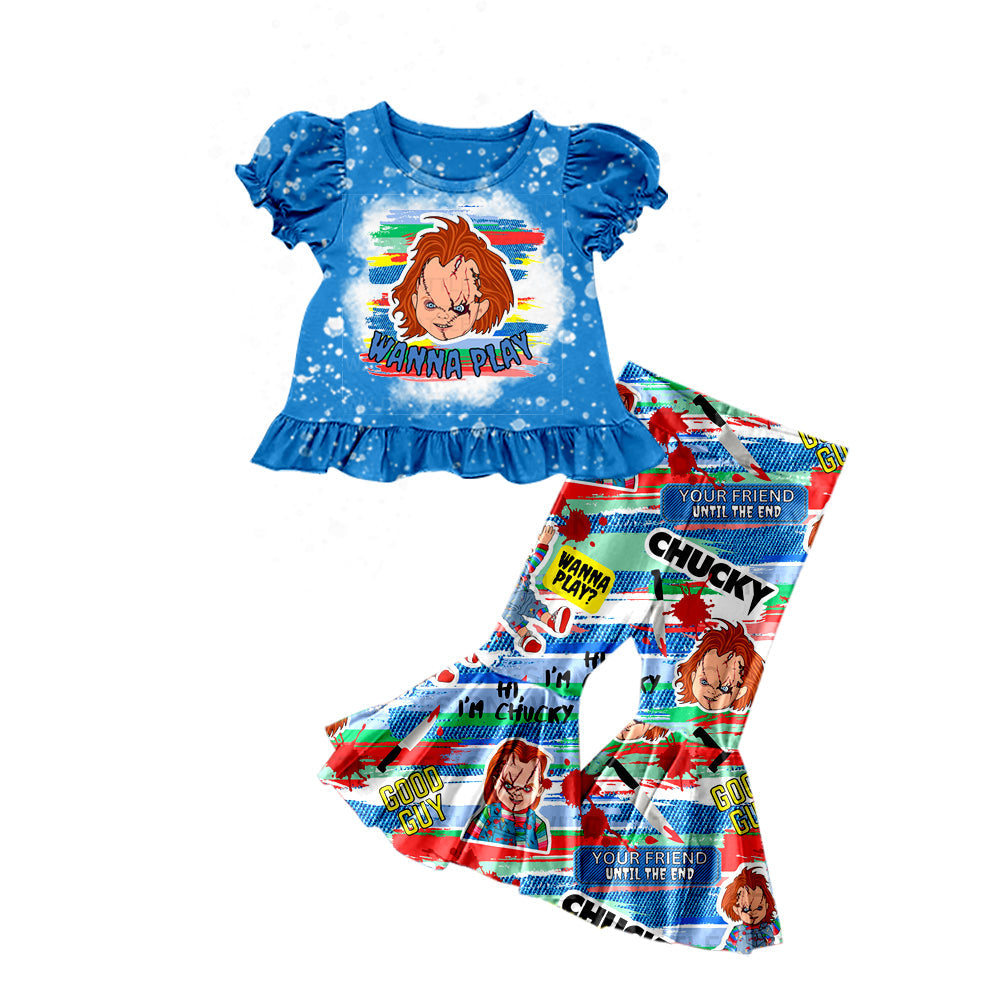 Blue bleached play top pants girls Halloween clothing