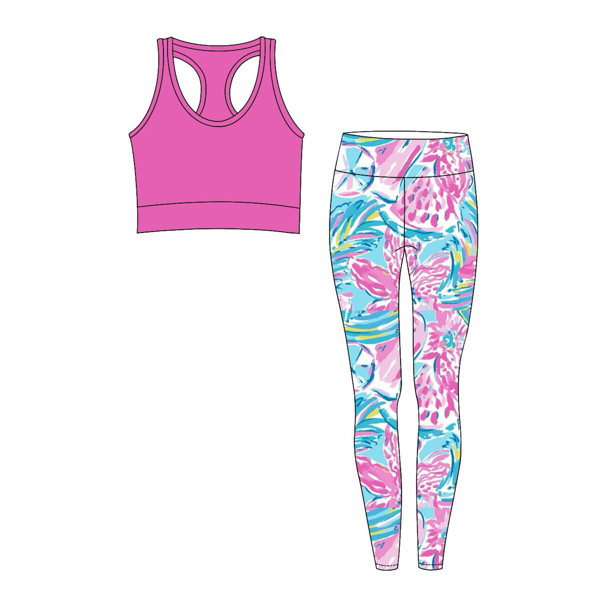 Hot pink top watercolor pants adult women yoga clothes