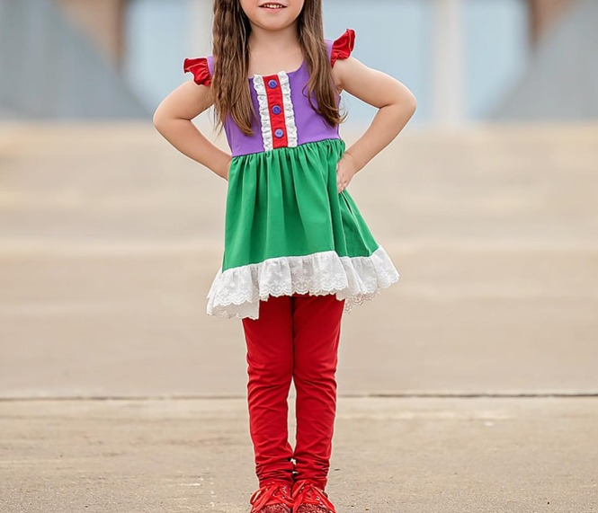 Purple green red tunic leggings princess girls clothing