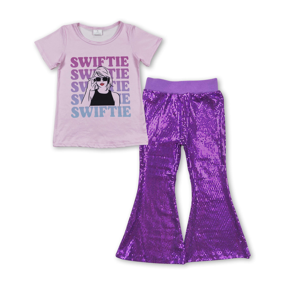 Short sleeves purple sequin pants singer girls clothes