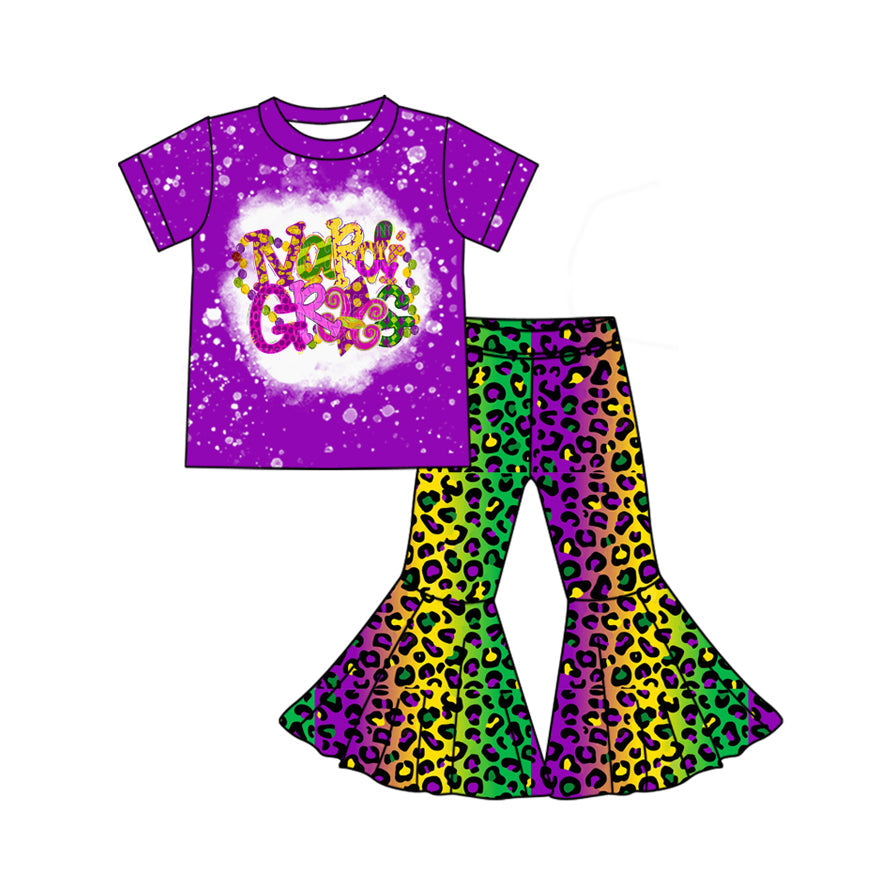 Bleached mardi gras top leopard pants girls clothing