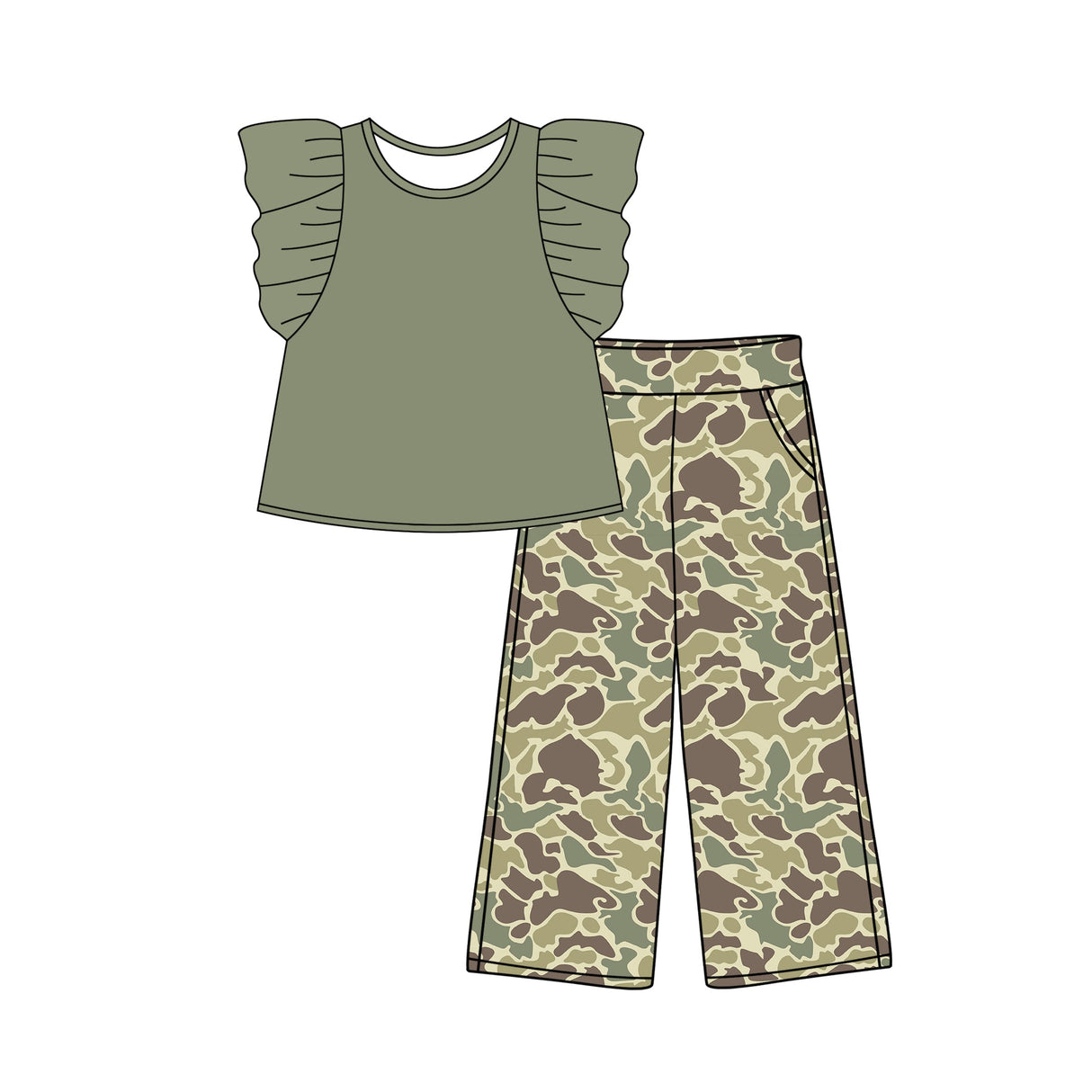 Flutter sleeves top camo pants kids girls clothes