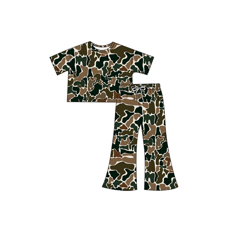 Dark camo short sleeves top pants kids girls outfits