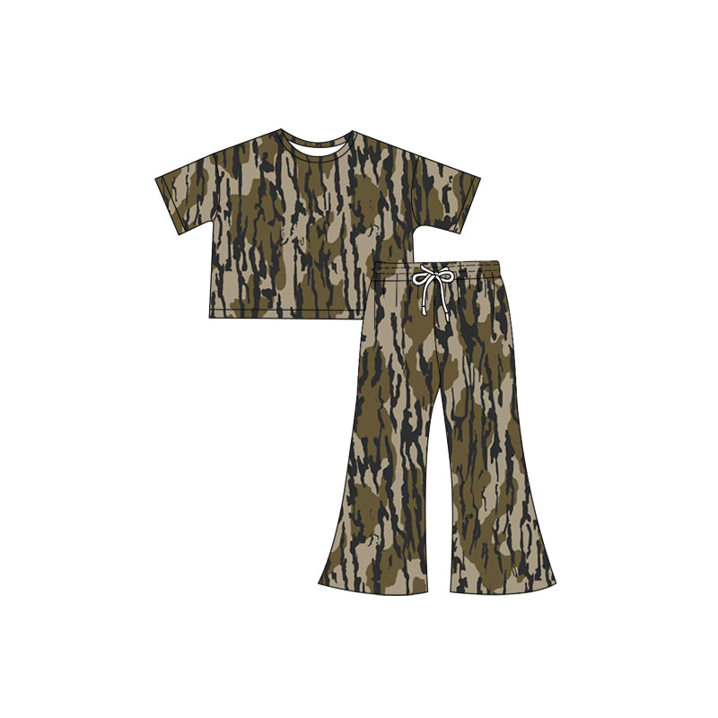 Camo short sleeves top pants kids girls outfits