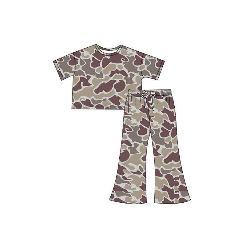 Camo short sleeves top pants kids girls outfits
