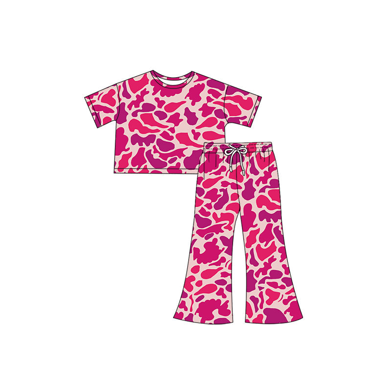 Hot pink camo short sleeves top pants kids girls clothes