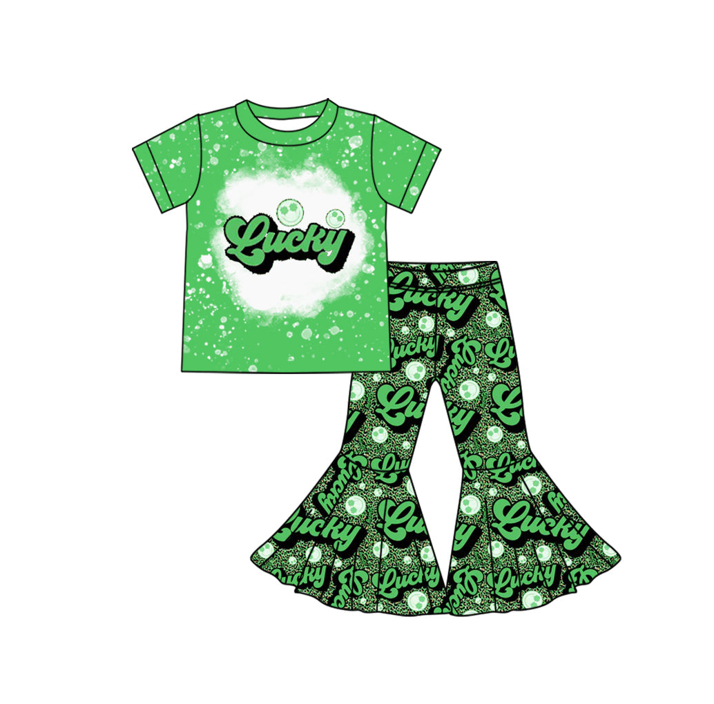 Green bleached smile lucky top pants girls St Patrick's set