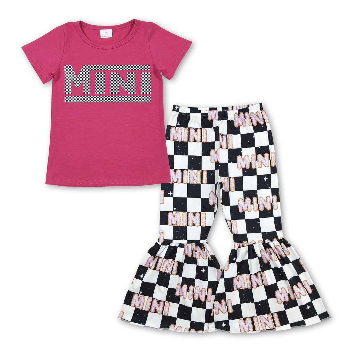 Mini vinyl cotton top plaid pants girls clothing set