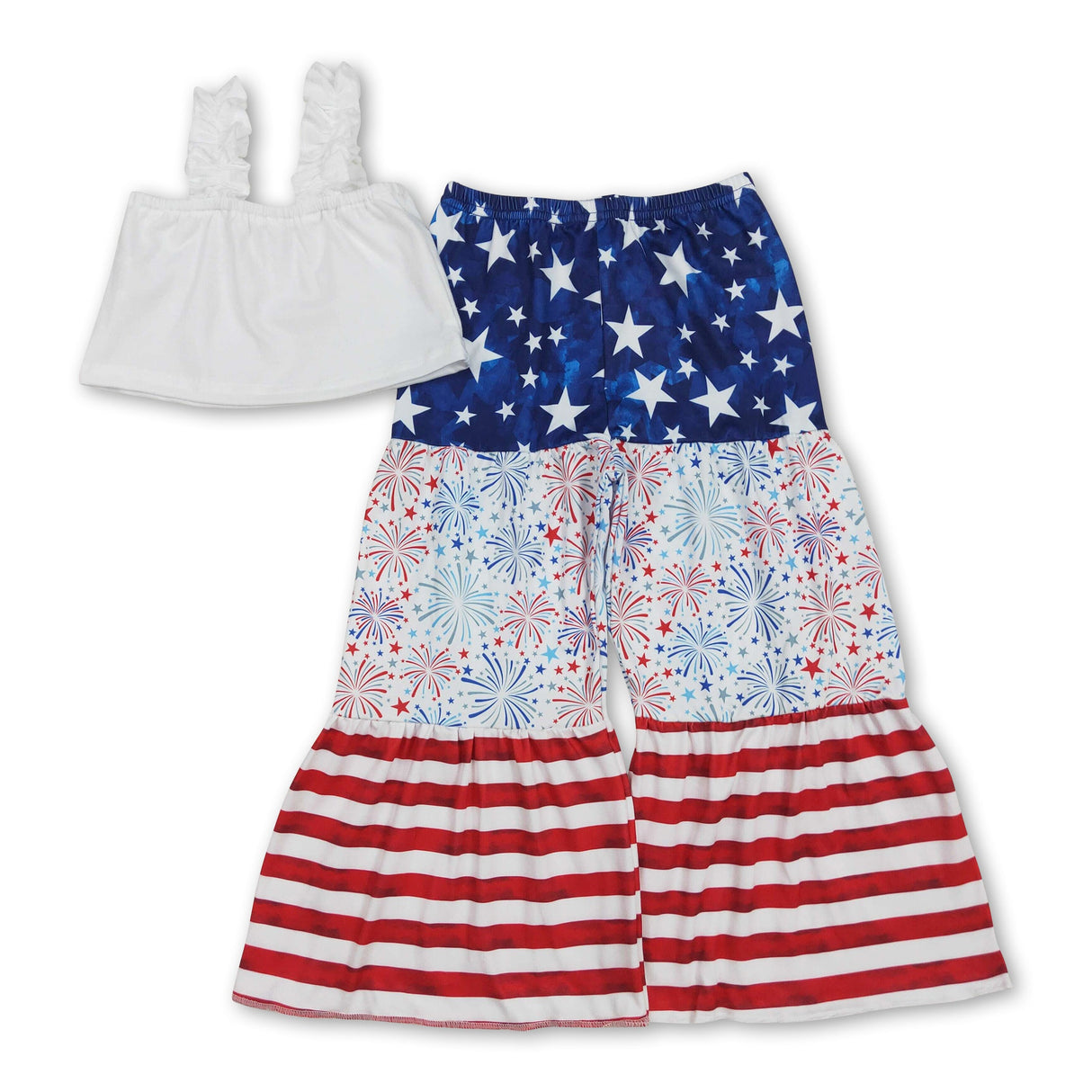 Straps top stars stripe firework pants girls 4th of july clothes