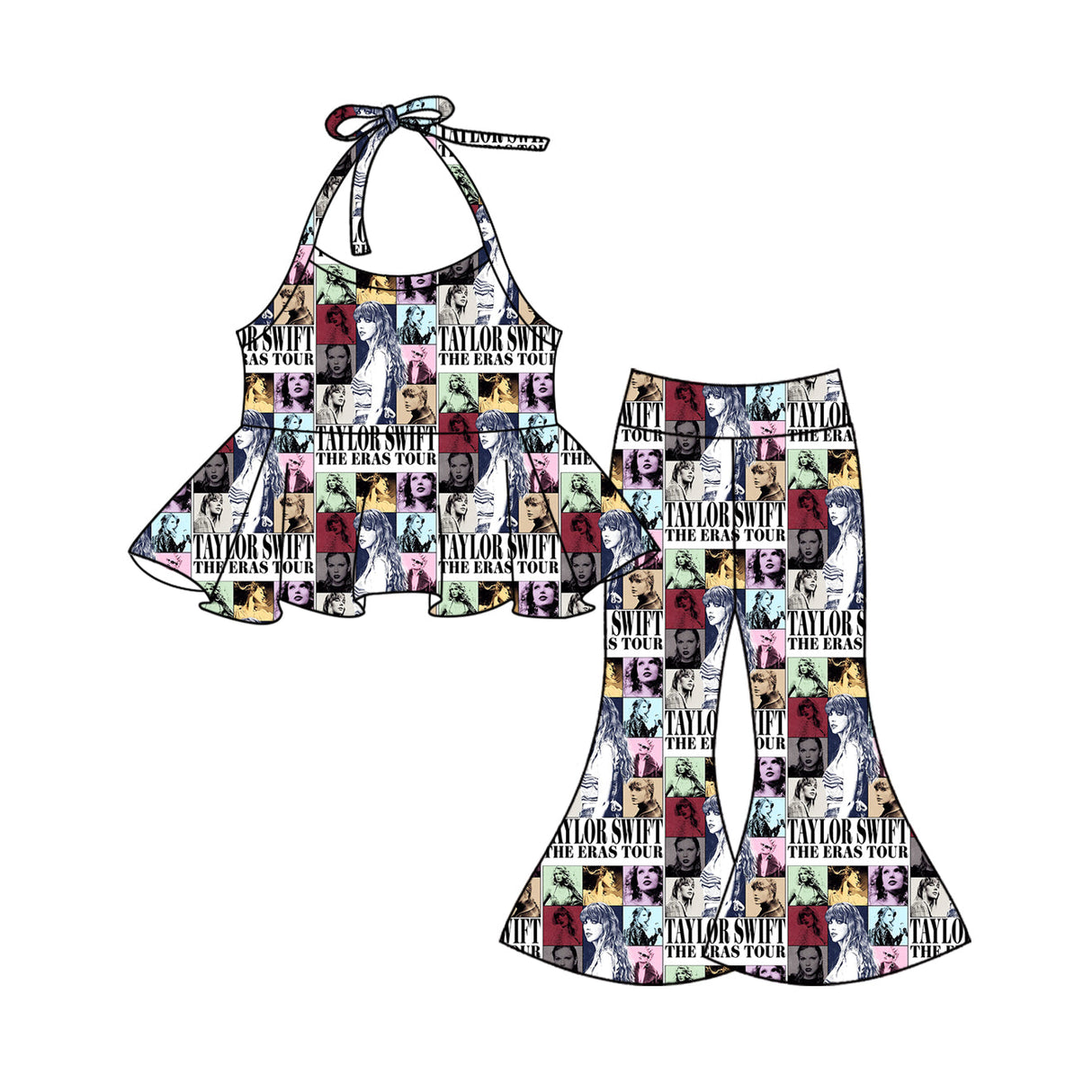 Patchwork halter top pants singer girls clothing