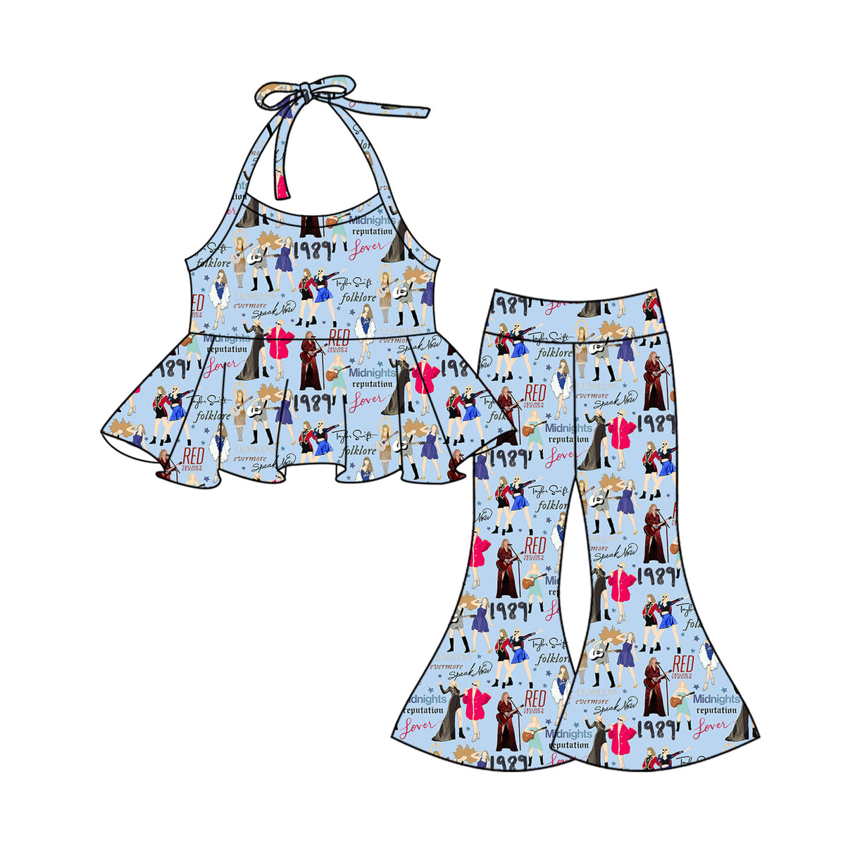 Light blue guitar halter top pants singer girls clothes